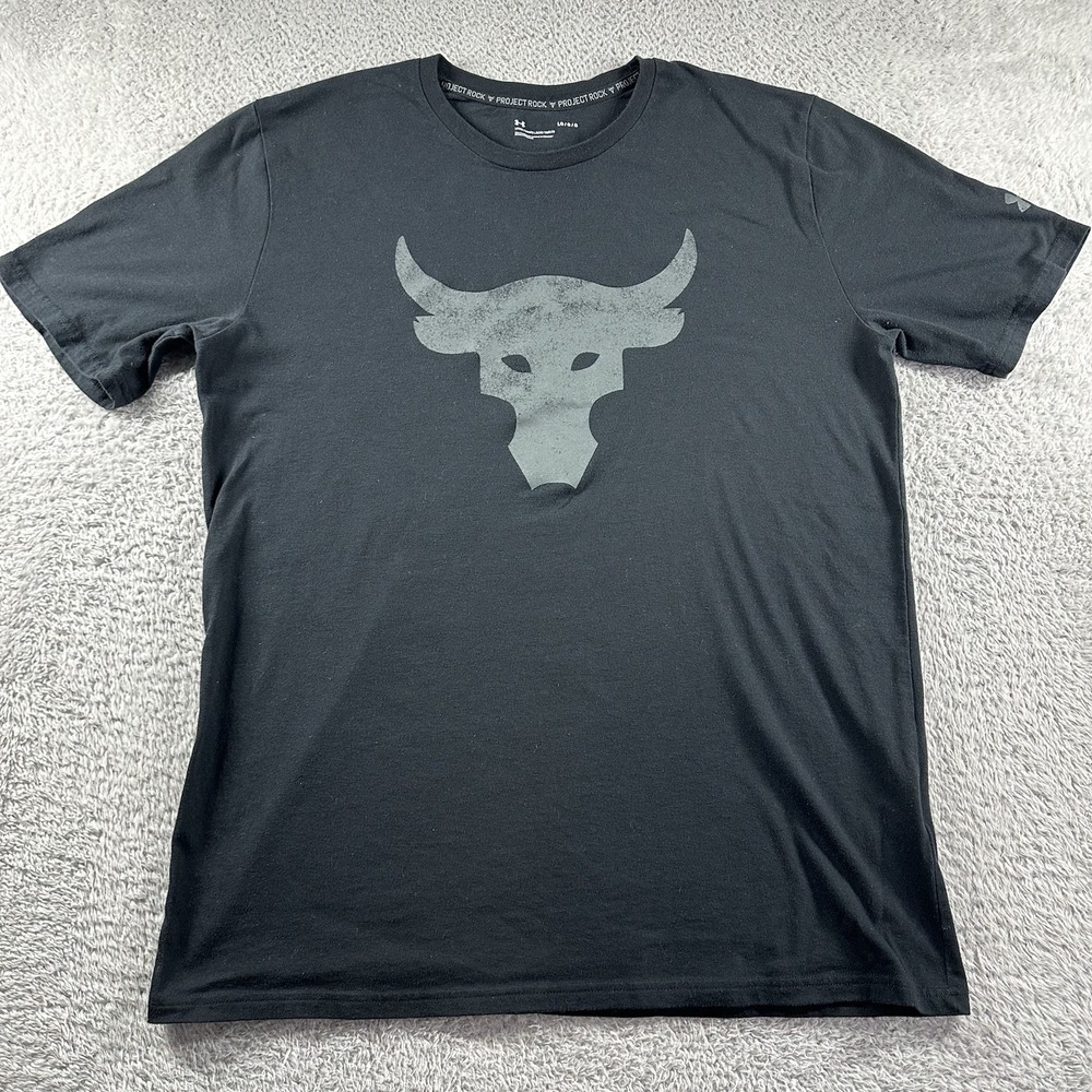 Under Armour Project Rock Shirt Mens‎ Large Black Big Logo Minimal Short Sleeve